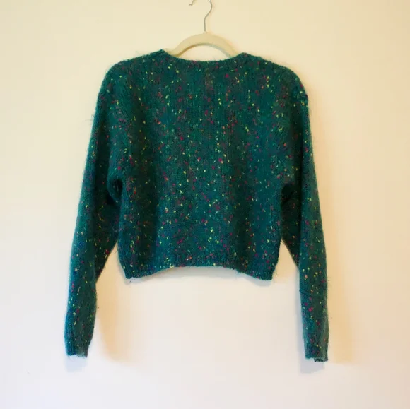 Vintage | Cropped Teal Green Funfetti Mohair Wool Sweater - Picture 3 of 6